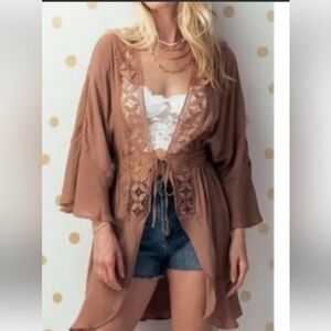 Love Tree M Embroidered Open Front Kimono